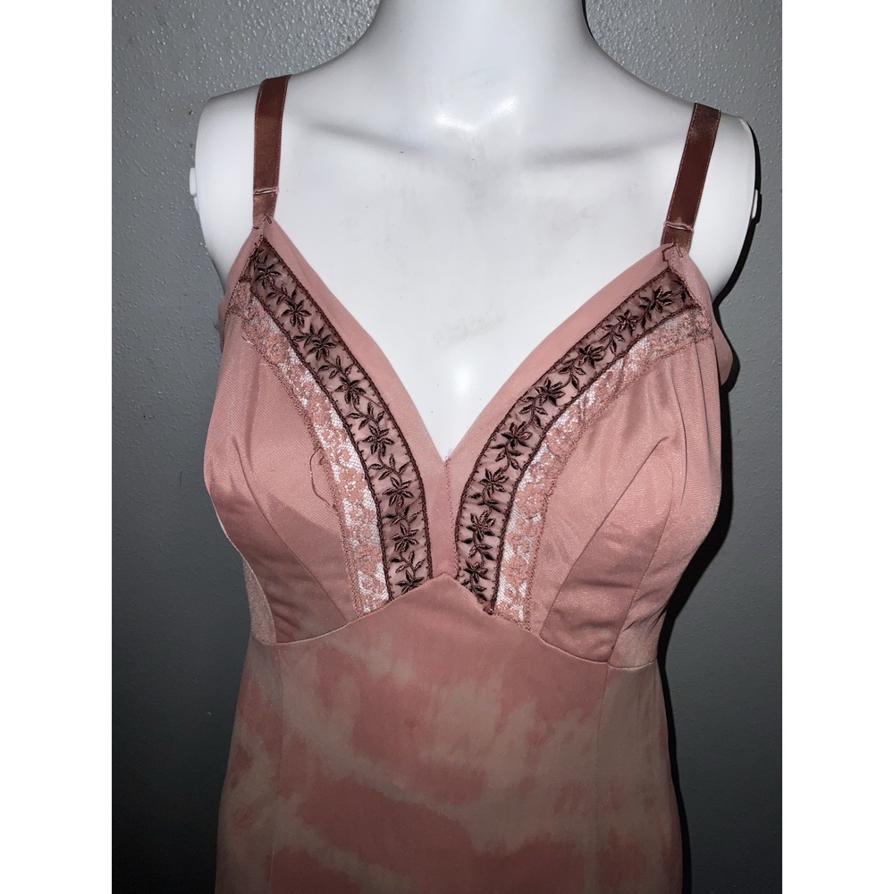 Vtg Artemis Chocolate Hand Dyed Baby Doll Sheer Trimmed Slip Dress Size 38